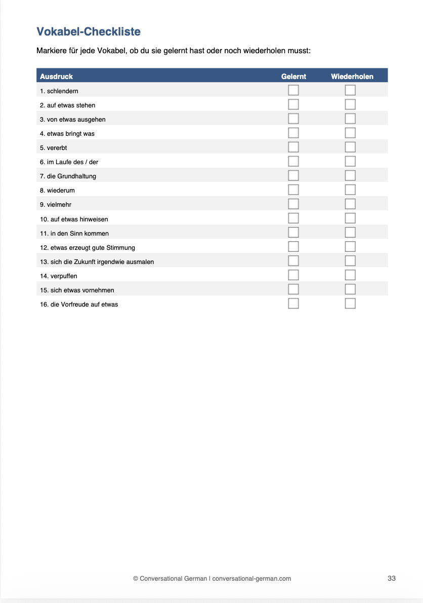 Vokabel-Checkliste