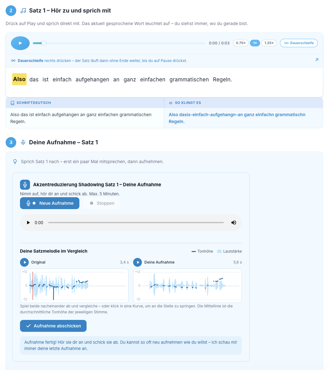 Vergleich der eigenen Satzmelodie mit der Aufnahme des Lehrers.