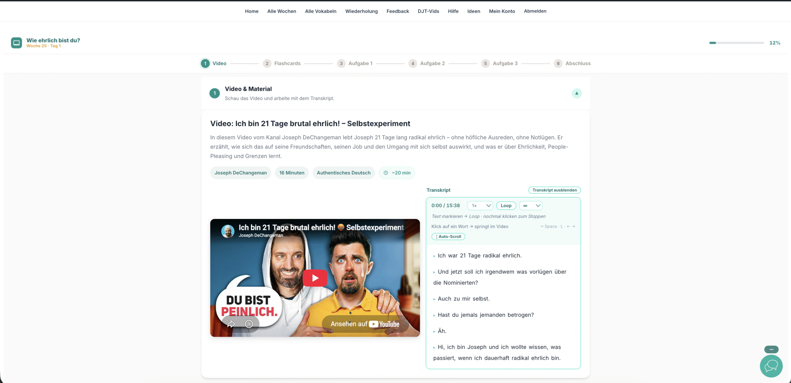 Tagesmaterial mit Video und den dazugehörigen Ausdrücken.
